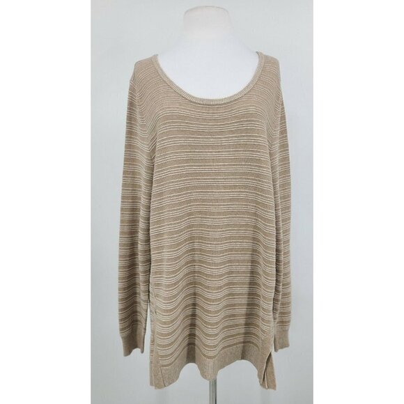 New Soft Surroundings With a Twist Sweater Womens XL Taupe Heather Stripe - Picture 1 of 6